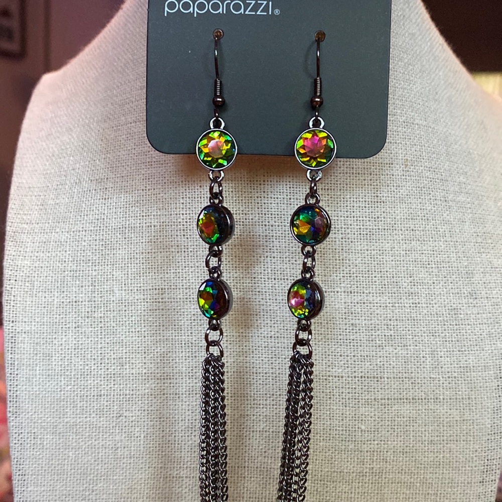 Oil Slick Rhinestone Dangle Earrings - Picture 2 of 4